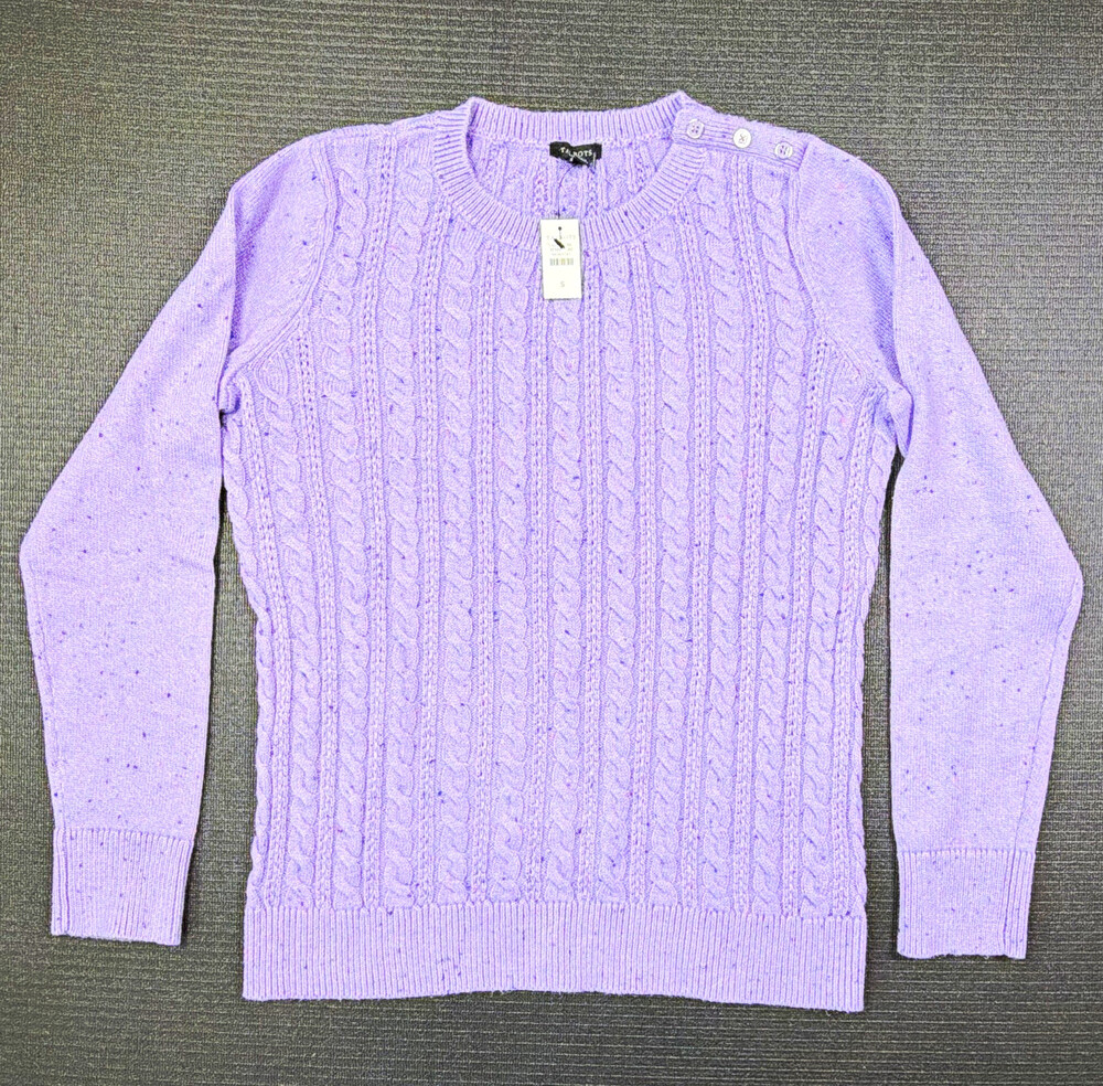Talbots Women S Lavender Cable Knit Sweater Cotton Confetti Speckled Crewneck